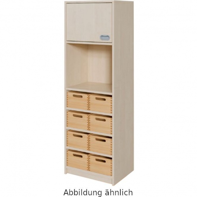 Schränke mit 8 Massivholzkästen, mit Sichtfenster, Tür links 